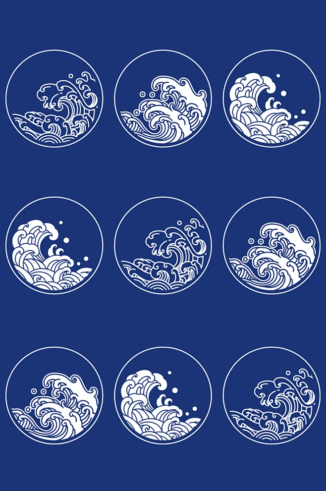 海潮浪花矢量LOGO元素蓝色浪花展板-花瓣网