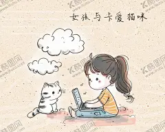 女孩和猫 【酷图网】卡通女孩,工作女孩,打工人,二次元,猫,布偶猫,女孩,头像,插画,动漫,美女,设计,文化艺术,绘画书法