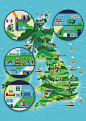 Guardian / British Gas : The Guardian recently commissioned me to create a map of the UK for a British Gas advertorial spread within the Weekend Magazine. The map would have to show various geographical locations of the UK with the addition of four pullou