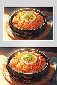 AI数字艺术韩国石锅拌饭美食插画-众图网