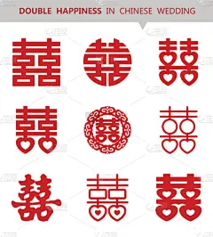 幸福,矢量,图标,中文,婚礼,汉字,运气,曲别针,符号,设计元素