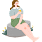 手绘人物插画-喝奶茶的女孩