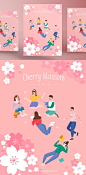 Cherry blossom 樱花节散漫的几个人AI矢量插画素材 ti238a11201 :  