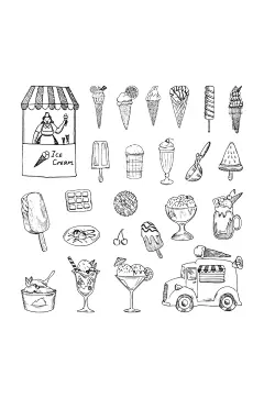 夏日冷饮冰淇淋矢量素描元素