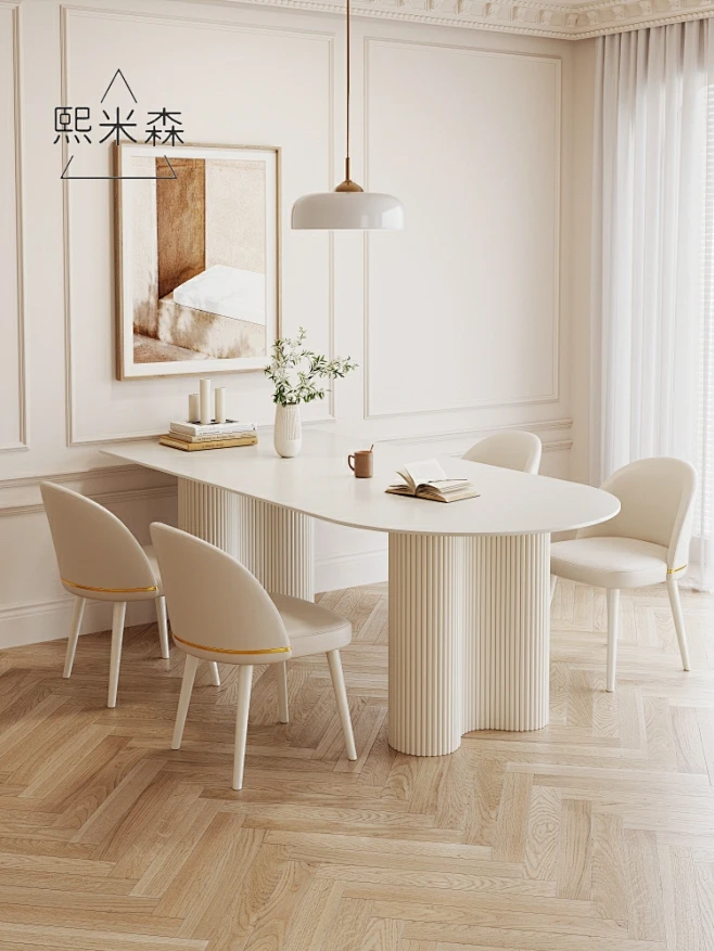 岩板半圆岛台餐桌一体家用小户型现代简约轻奢法式奶油风餐桌椅-淘宝网图片_【家装风格】の奶油风图片素材-花瓣网