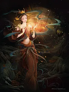 敦煌手国风手绘文艺敦煌飞天仙女插画 (1)