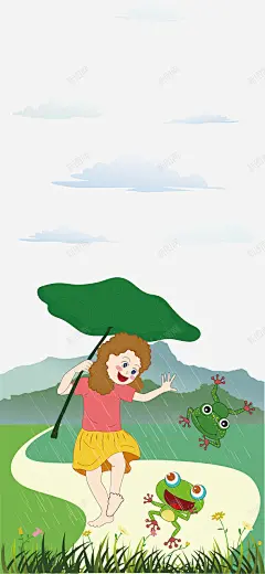 春天池塘边躲雨的女孩矢量图高清素材 春天 免费下载 页面网页 平面电商 创意素材 png素材