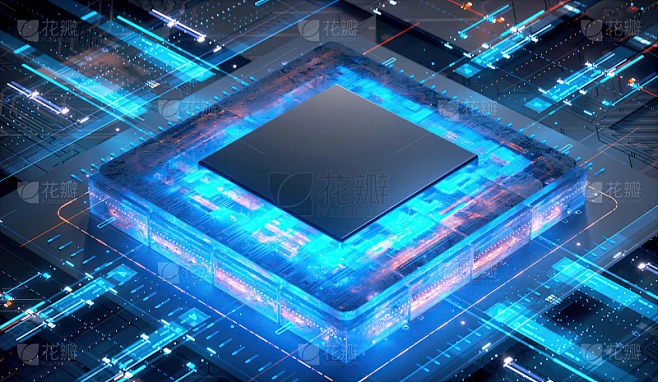 3D插图赛博朋克AI。电路板。技术背景。中央计算机处理器CPU和GPU的概念。数字芯片主板。技术科学素材-花瓣网