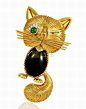 ◆18K黄金镶嵌天然黑玛瑙,祖母绿,胸针扣有梵克雅宝品牌印记...@北坤人素材