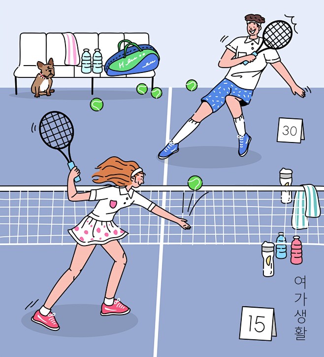 情侣对打网球运动运动健身业余生活插图插画设计aiti013a23808
