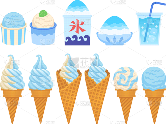 绘画插图,甜点心,冷,刨冰,蓝色夏威夷,侧面,背景分离,杯,简单,机制冰淇淋