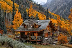 夜幕下的山间小屋