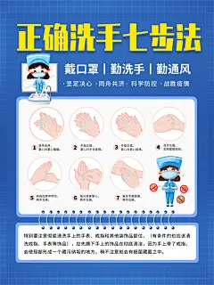 正确洗手七步法清新七步洗手法海报