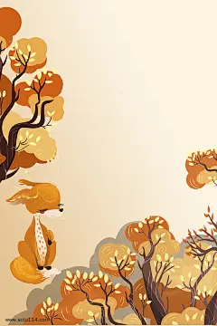 卡通风秋天小狐狸森林海报背景图片png免抠元素卡通/手绘背景装饰免扣图片