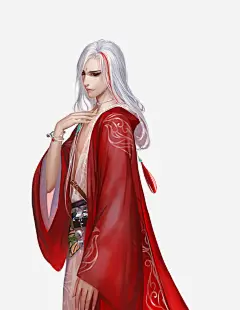 红衣白发古风手绘女子免抠素材 平面电商 创意素材 png素材