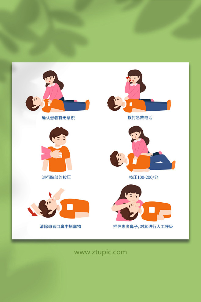 矢量心肺复苏步骤急救医疗插画