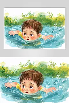 AI数字艺术夏季防溺水插画