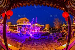 建筑,夜晚,亭台楼阁,传统,江南,纸灯笼,特色服装,公园,复古风格,池塘