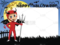 万圣节照片相框边界的孩子魔鬼服装