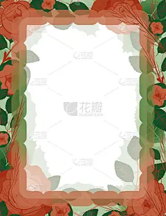 字母形式与花卉框架。花玫瑰花环的边界信笺