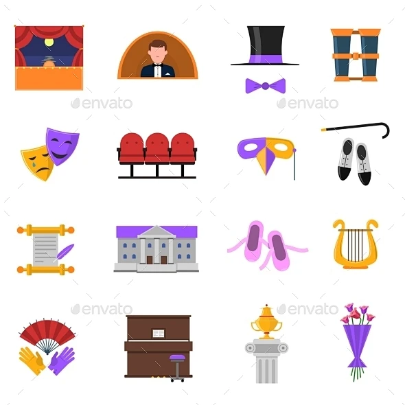 剧院图标设置——抽象的图标Theatre Icons Set - Abstract Icons芭蕾、博客、商业、收集、喜剧、电脑、图标、互联网 ...