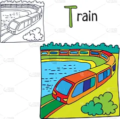 图画书页,微缩火车,可爱的,玩具,迅速,篷车,儿童,乱画,绘制,着色