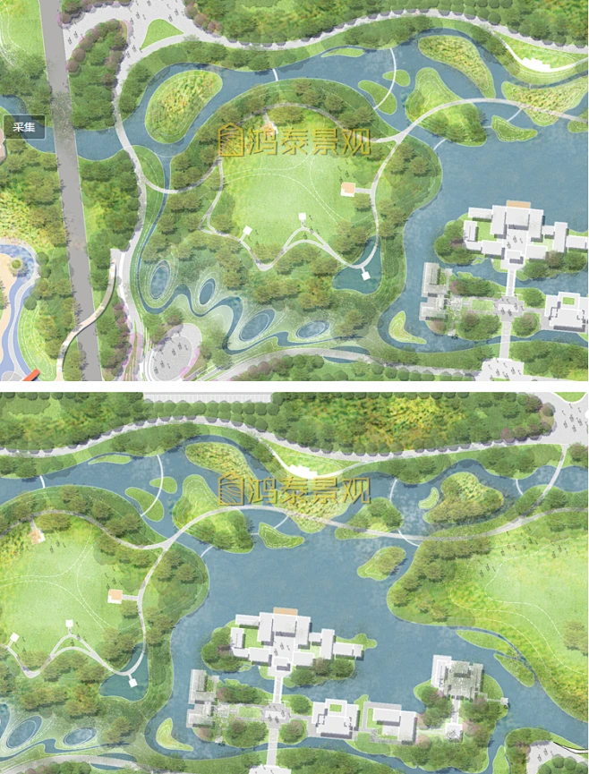 城市滨水公园PS彩色平面图生态湿地景观规划设计PSD分层彩平素材-花瓣网