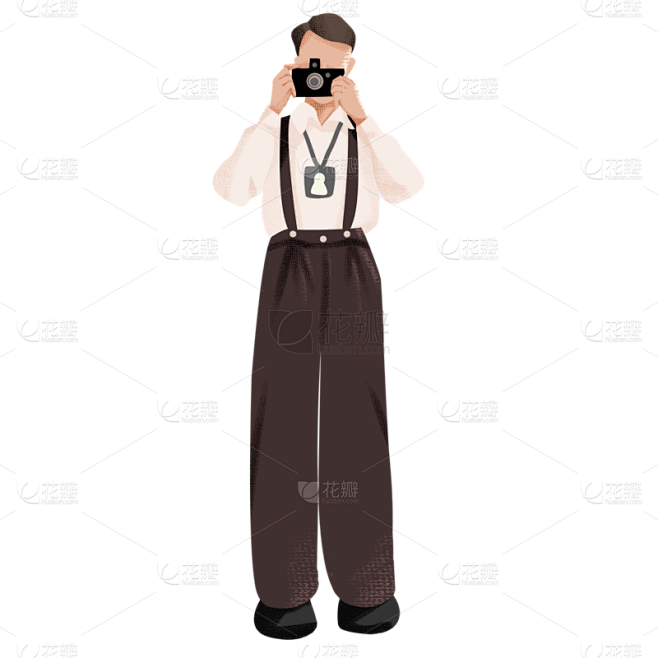 手绘-民国风人物插画贴纸-记者