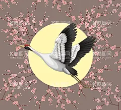 仙鹤插画  - 源文件下载【酷图网】中国风,国风,国潮,中式,新中式,现代,古风,复古,古典,文化,中华,日式,日式风,传统文化,传统,民族风,背景,底图,壁纸,招贴,海报,地产,广告,宣传,单透,详情页,店铺首页,展板,单页,彩页,传单,水墨,元素,装饰,创意,图案,素材,手绘,插画,插图,扁平风,仙鹤,