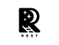 Rest app letter modern stairs stars moon night r negative space brand icon mark logo