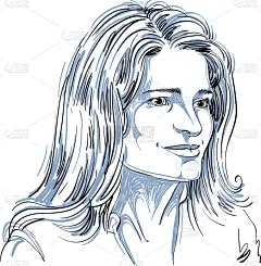 手绘白肤浪漫温柔的白种人肖像，面部表情主题插画。美丽的女士在白色的背景摆姿势。