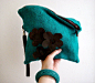 Turquoise Clutch Bag Brown Real Leather Strap and Flowers