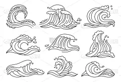 海浪涂鸦集海水草图矢量