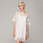FrontRowShop定位蕾丝绣花宽松直筒白色连衣裙2014春夏新款女装 原创 设计 2013
