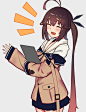 1girl ^_^ antenna_hair bangs blue_skirt blush brown_hair brown_jacket closed_eyes collarbone eyebrows_visible_through_hair facing_viewer girls_frontline glowing gradient_hair hair_between_eyes hair_ornament highres holding jacket long_hair long_sleeves m1