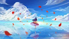 天空之镜-Asyzo_天空之境,sky mirror,红衣少女,玫瑰_涂鸦王国插画
