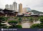 Il cortile del Chi Lin Monastero di Hong Kong. Foto Stock