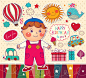 Happy Birthday Card with Boy and Toys - Birthdays Seasons/Holidays