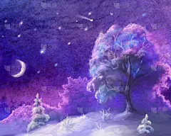 夜晚,冬天,星星,贺卡,水彩画颜料,小屋,飘然,霜,雪