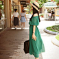 [图] AnnaSu 春夏新款韩版休闲一字领薄荷绿可爱雪纺女装连衣裙C052 - 蘑菇街