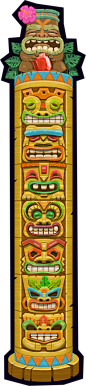 GREE Jackpot Slots Tiki Tiki Mula Hula Mini Game : Every time the player matches two coconuts they receive a new tiki icon on the totem pole.