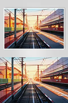 数字艺术火车站创意插画-众图网