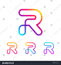 抽象字母 R 线字母彩色循环标志，圆形，漩涡螺旋无限标志符号，技术和数字连接