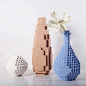 陶瓷花瓶摆件 现代简约时尚家居 拼图系列花器创意积木几何蓝白色