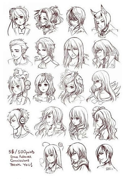 分享一组150款动漫人物头像及发型手绘参...
