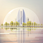 Contemporary futuristic cityscape vector illustrations : Futuristic modern cityscape editorial  vector illustrations 