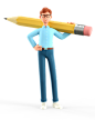 商人肩上拿着大铅笔 3D 插图