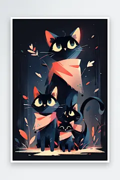 数字艺术猫咪卡通插画扁平风插画猫插画素材-众图网