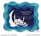 Ramadan kareem background. Paper cut vector illustration with mosque and moon. Festive Ramadan greetings card design. 
