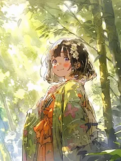 阳光下的森林精灵 |水彩风格动漫女孩 - 小红书